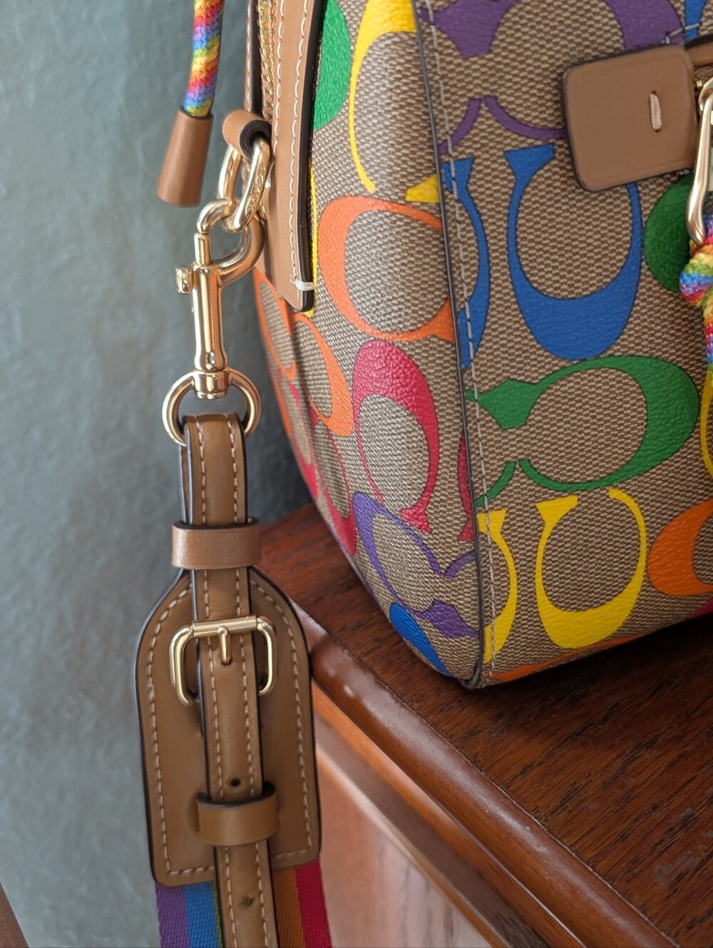 Coach Multicolor Signature Satchel with Rainbow Strap - Picture 5 of 6